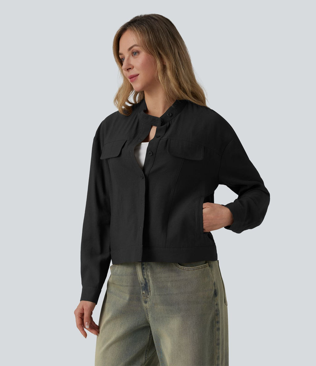 Veste cargo casual col montant manches longues avec poches