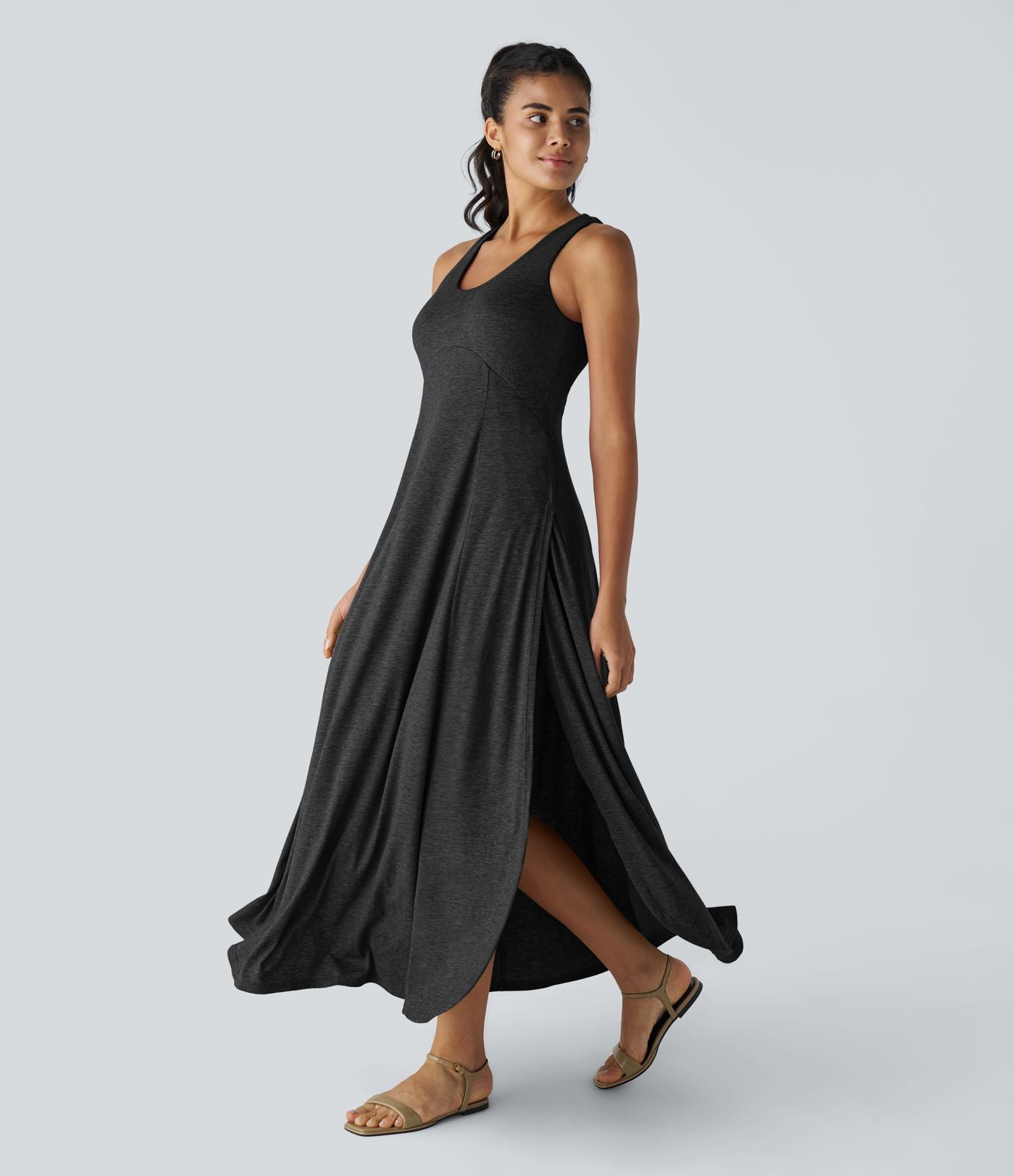 Robe Casual Débardeur Longue Fluide Fendue Dos Nu à Col en U