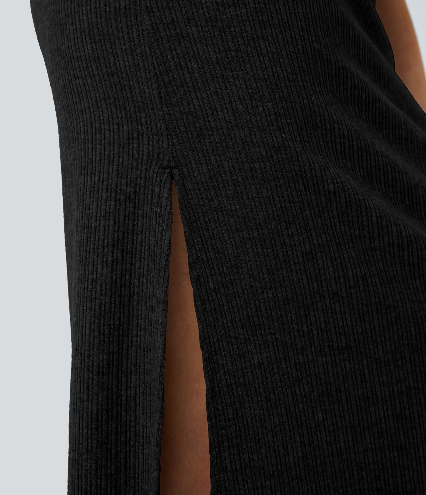 Jupe Casual Maxi à Taille Haute et Ourlet Fendu en A-Line en Côtes