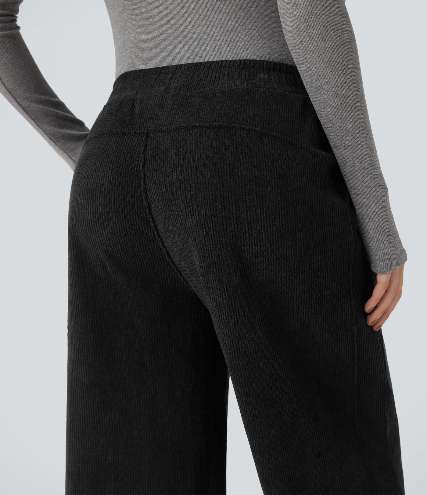 Pantalon droit en velours côtelé molletonné taille haute avec poches