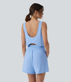 Barboteuse de yoga col rond effet frais InstantCool dos nu avec découpes, cordon de serrage et poches, protection solaire UPF50+