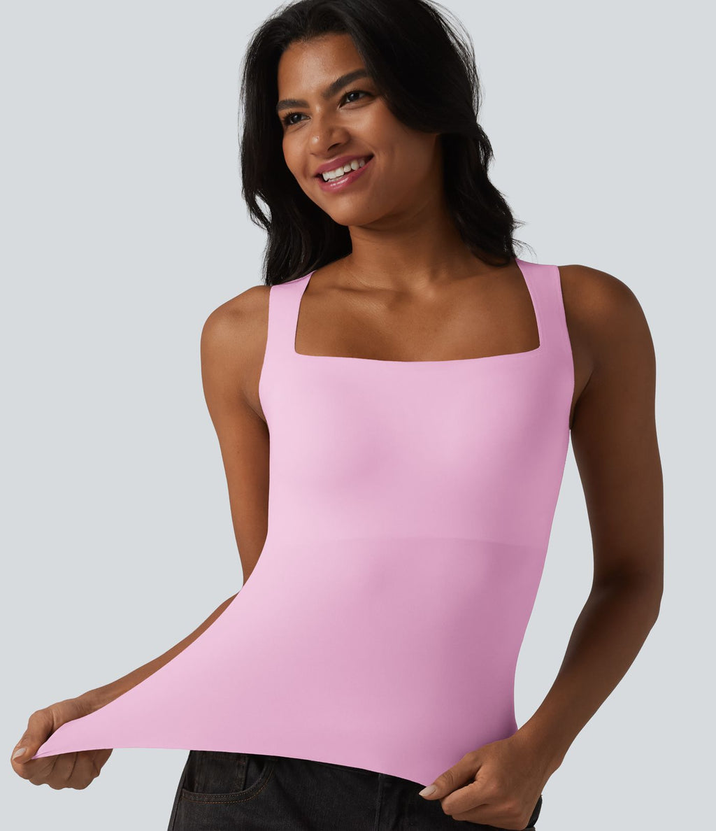 Débardeur décontracté col carré avec soutien-gorge intégré bonnets B-E