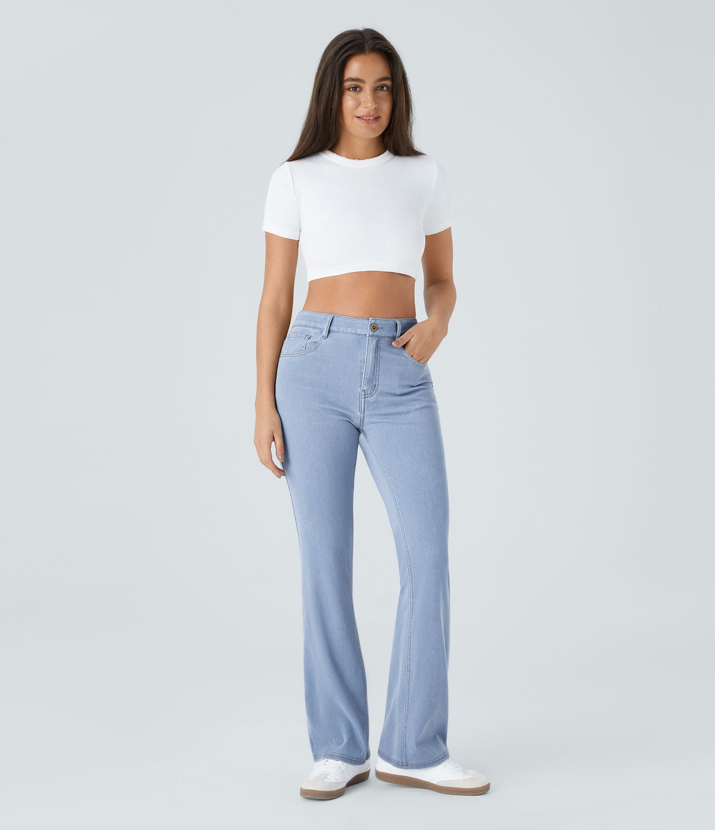 Halara Flex™ Jean Évasé Casual Taille Mi-haute Tricot Extensible Boutonnés Poches
