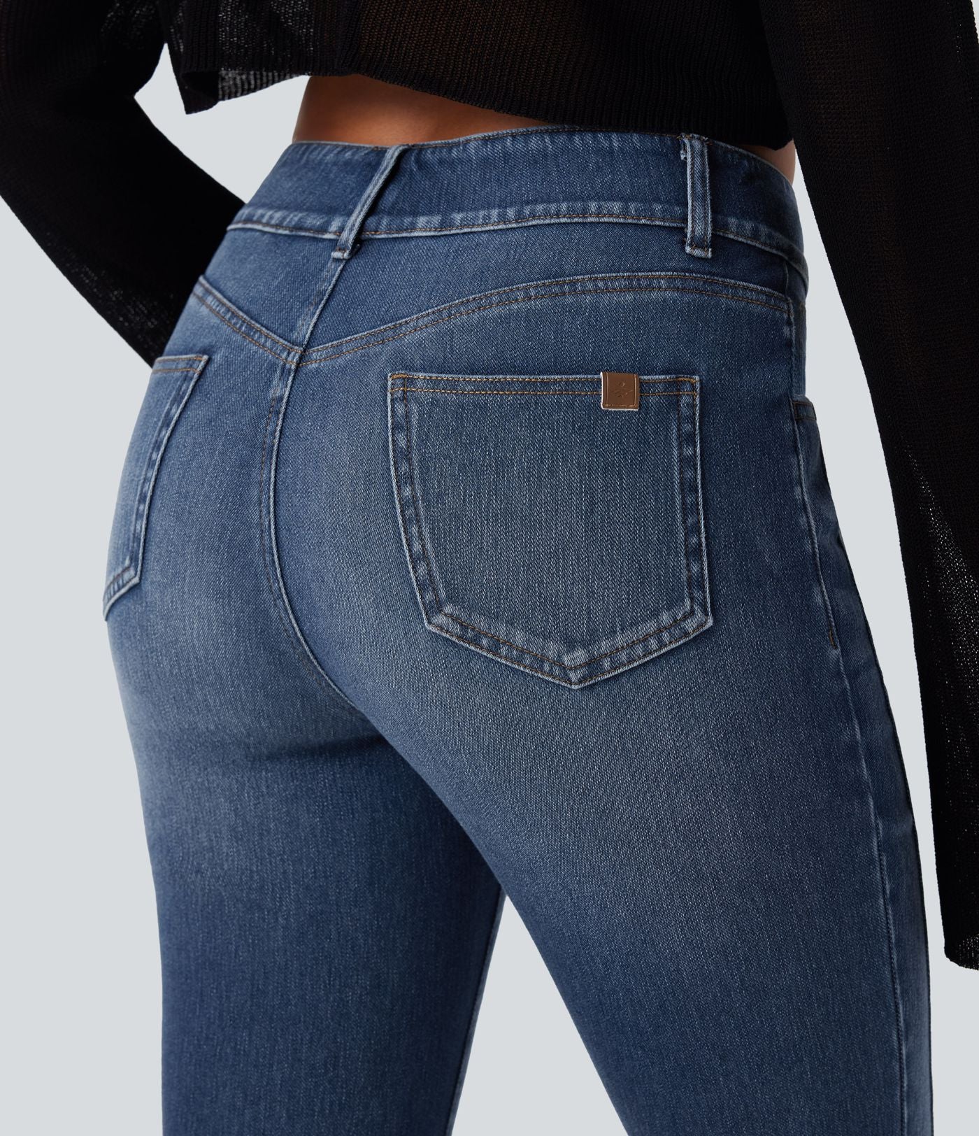 Jean skinny 7/8 décontracté taille mi-haute délavé Halara Flex™ avec poches