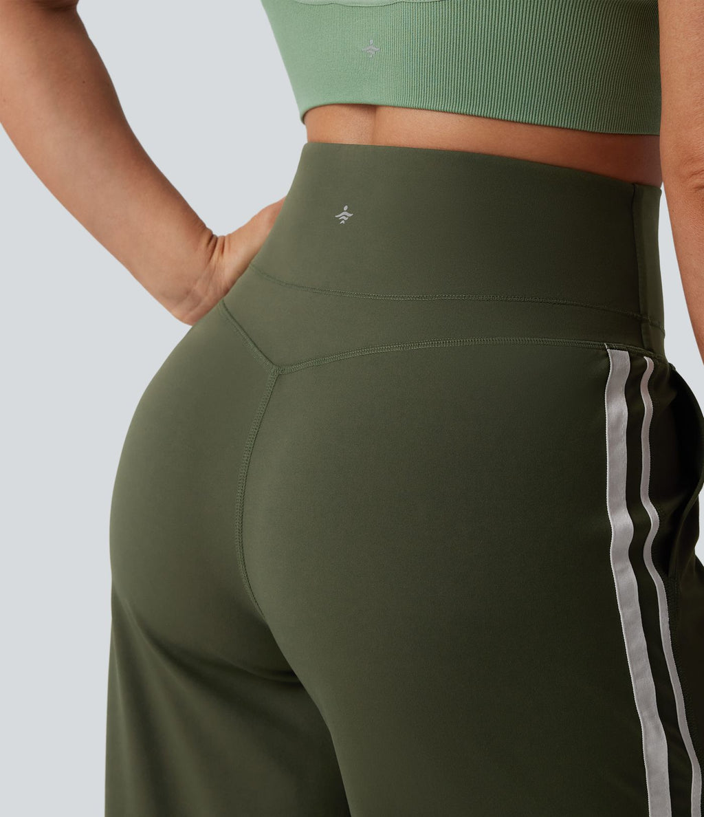 Pantalon ample yoga Halara UltraSculpt™ taille haute gainant à rayures color block avec poches