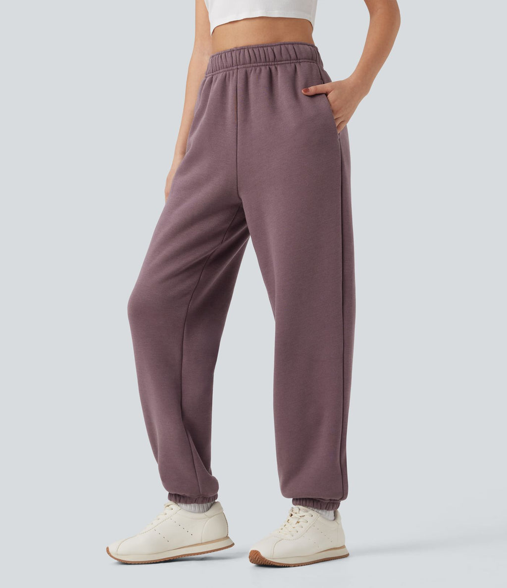 Jogging décontracté polaire taille haute avec cordon de serrage intérieur et poches