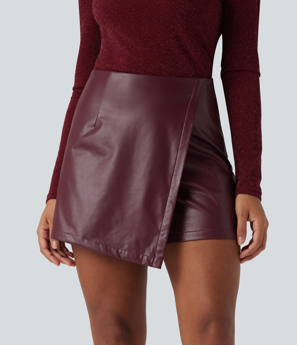 Jupe-short de décontractée courte tissu enduit taille haute
