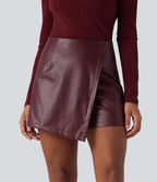 Jupe-short de décontractée courte tissu enduit taille haute