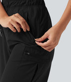 Bermuda cargo décontracté taille haute à cordon de serrage, séchage rapide, effet frais, protection solaire UPF 40+, 17,5 cm, avec poches