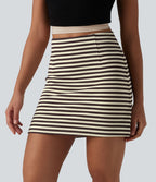 Jupe mini décontractée 2-en-1 taille haute rayée gaufré