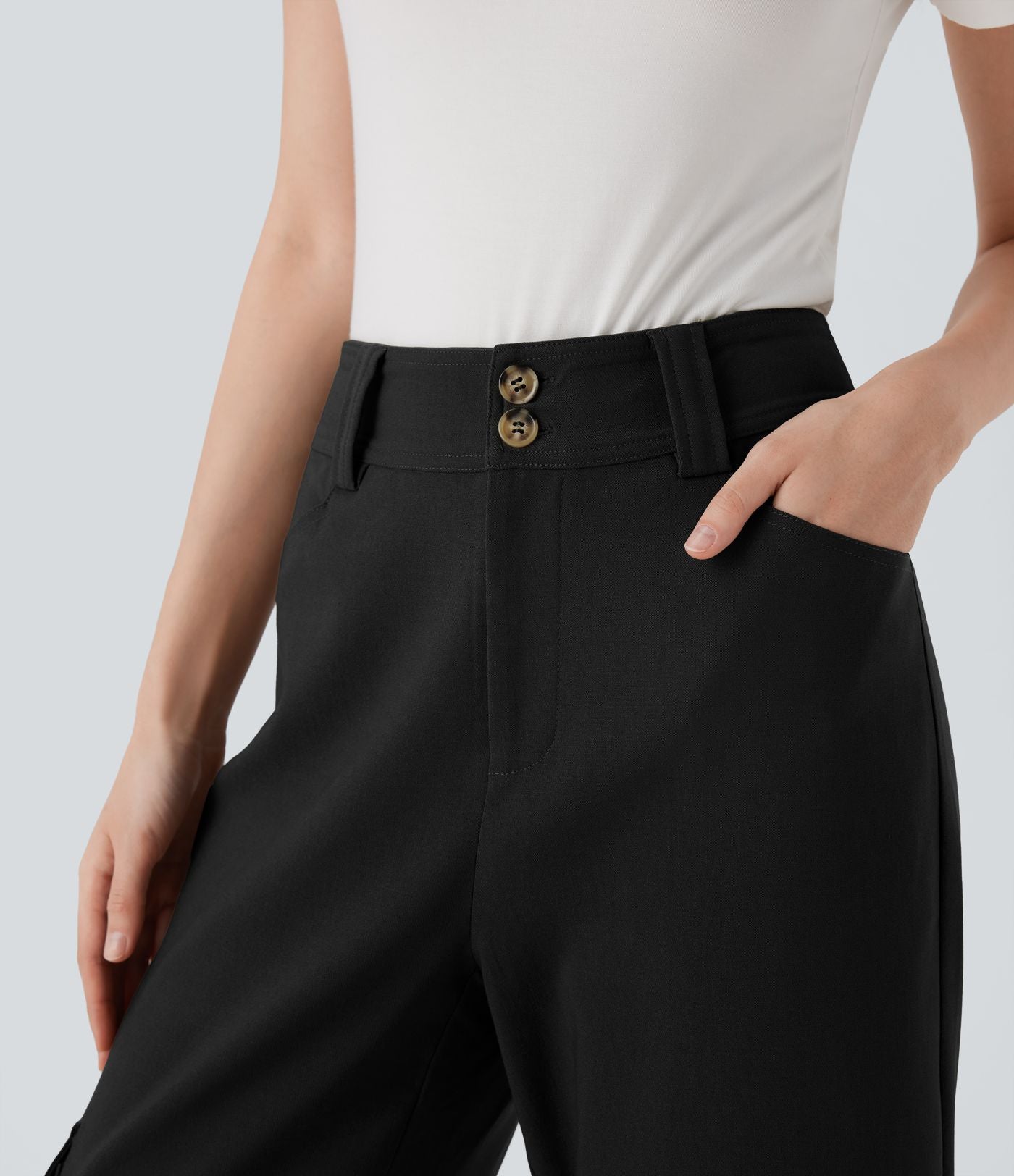 Pantalon cargo de travail taille haute coupe droite avec poches multiples