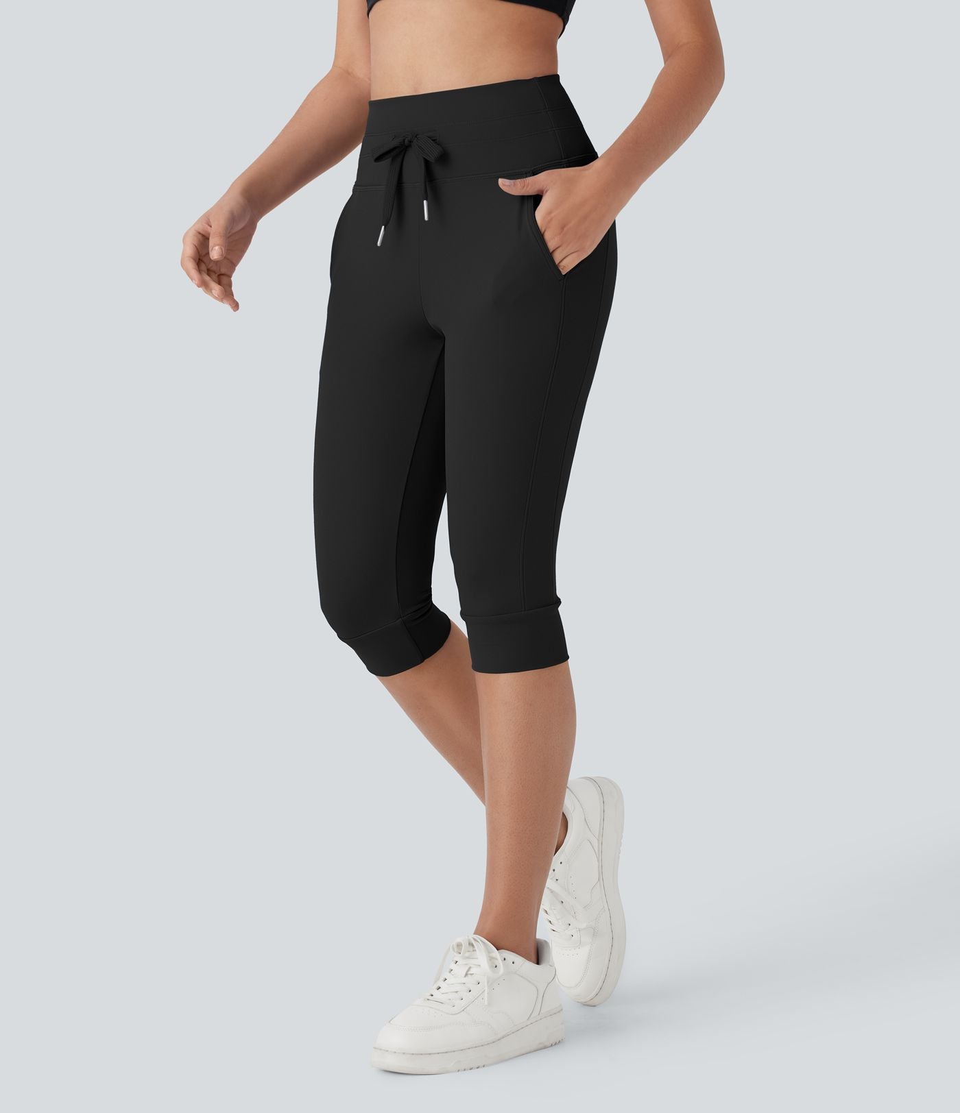 Pantalon corsaire jogging de yoga Softlyzero™ moelleux, taille haute à cordon avec poches latérales