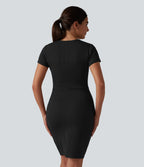 Robe casual mini moulante manches courtes ourlet tulipe