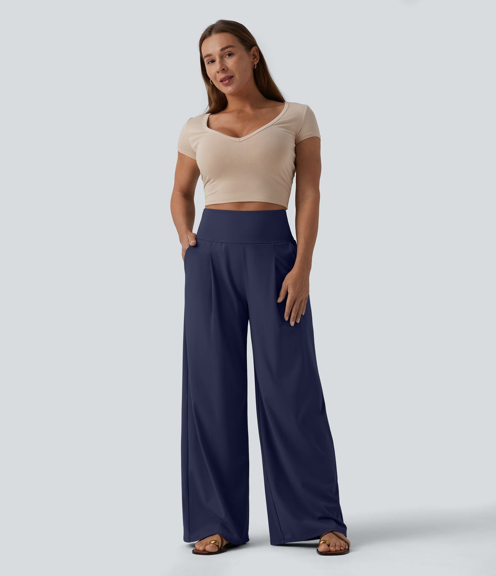 Pantalon large décontracté SoftlyZero™ Airy gainant taille haute effet frais InstantCool avec poches, protection solaire UPF50+