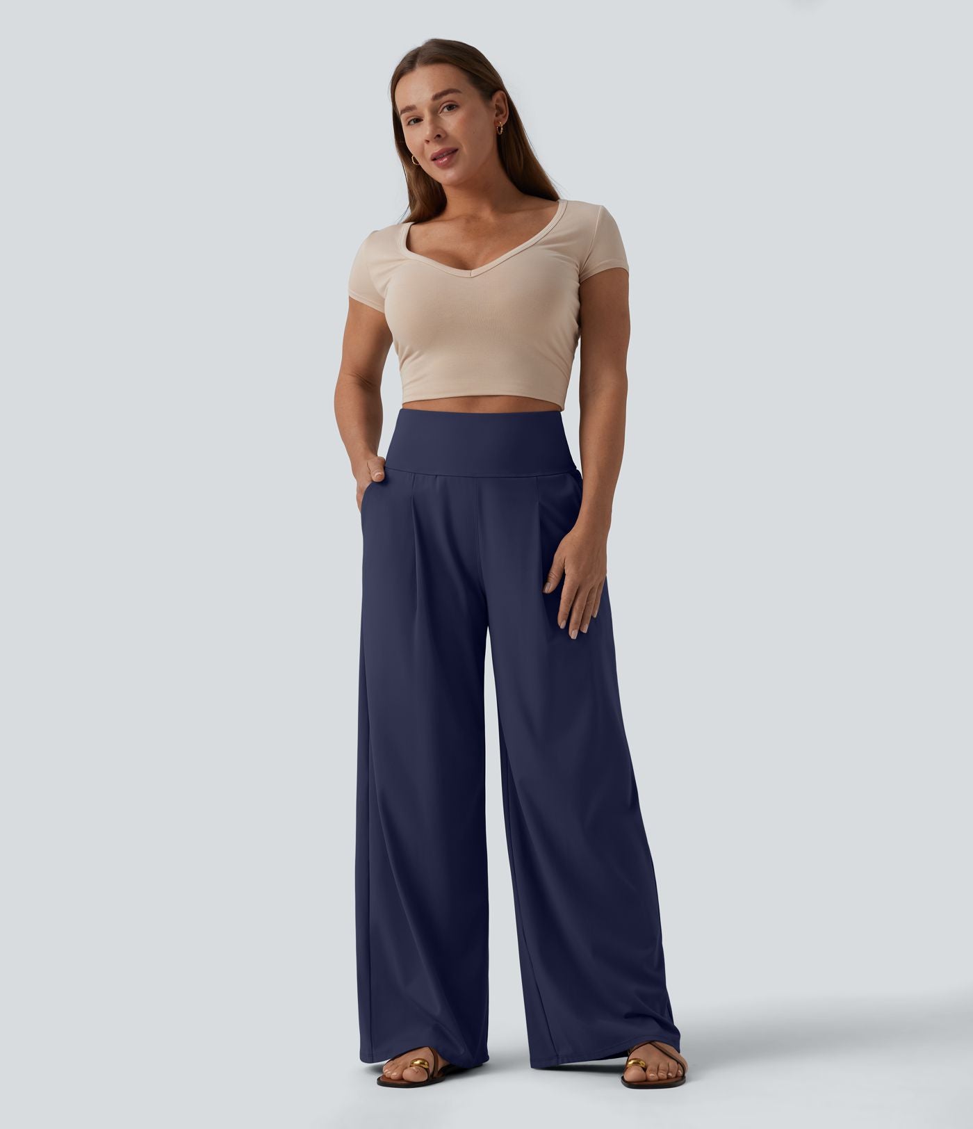 Pantalon large décontracté SoftlyZero™ Airy gainant taille haute effet frais InstantCool avec poches, protection solaire UPF50+