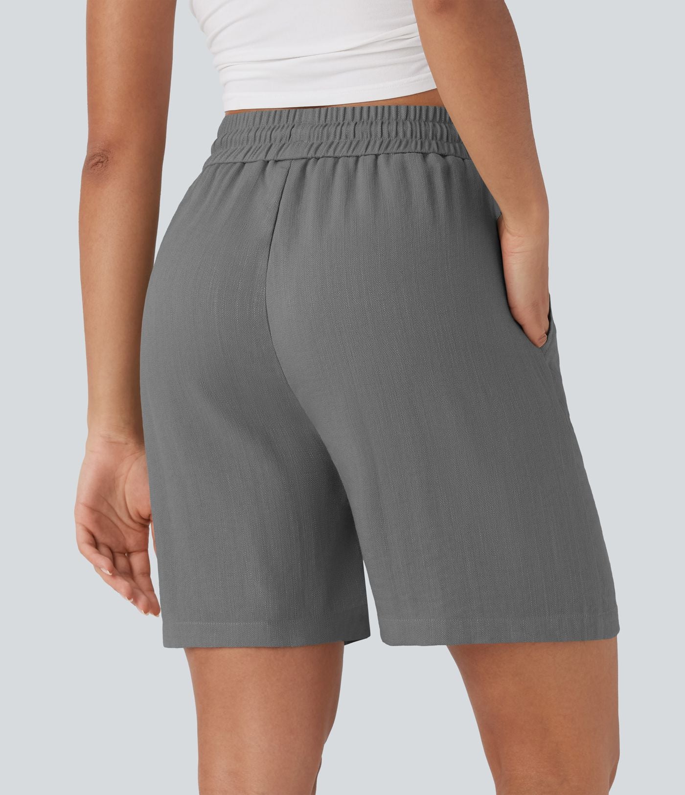 Short décontracté effet lin taille haute avec cordon de serrage et poches latérales