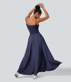 Breezeful™ Robe Débardeur Casual Dos Nu Poches Latérales Plissée Évasée Longue Séchage Rapide