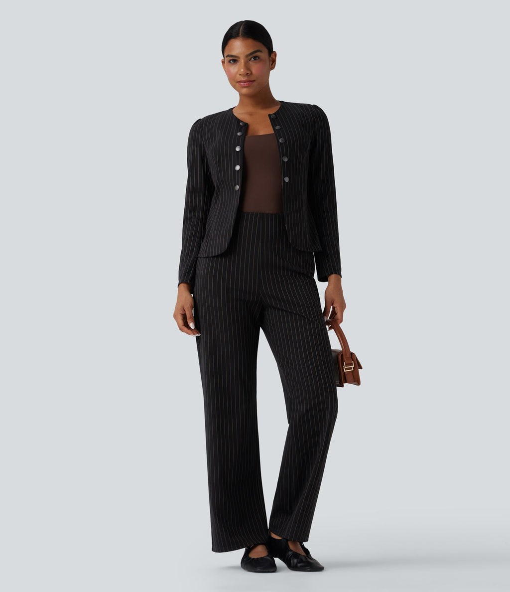 Blazer travail ouvert col rond manches longues