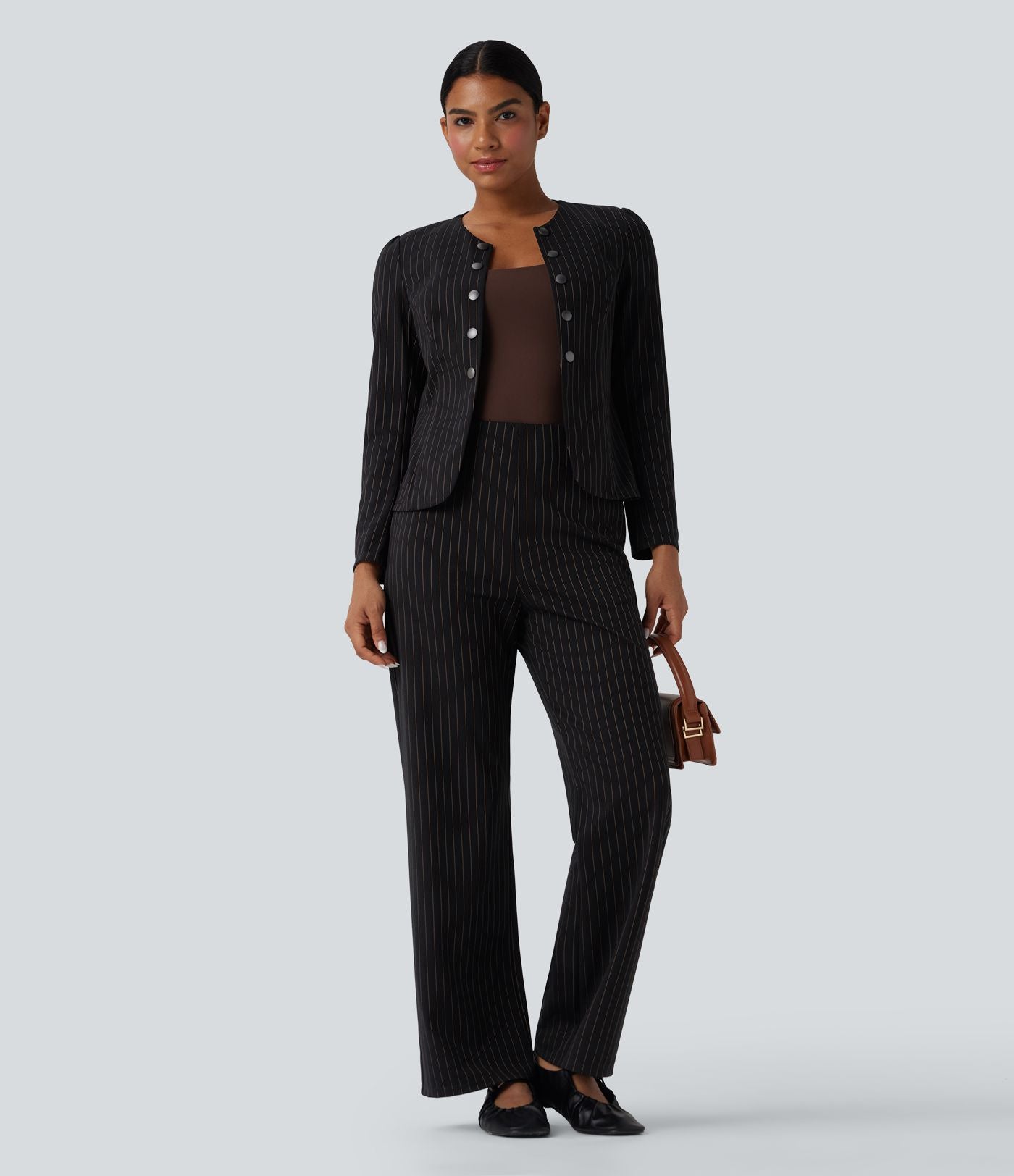 Blazer travail ouvert col rond manches longues