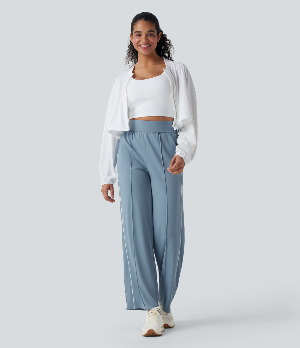 Pantalon d’entraînement taille haute, jambe droite à séchage rapide avec poches, UPF40+