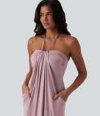 Robe longue dos nu col licou avec nœud et poches