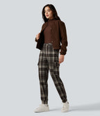 Jogging cargo tailleur carreaux taille mi-haute avec poches
