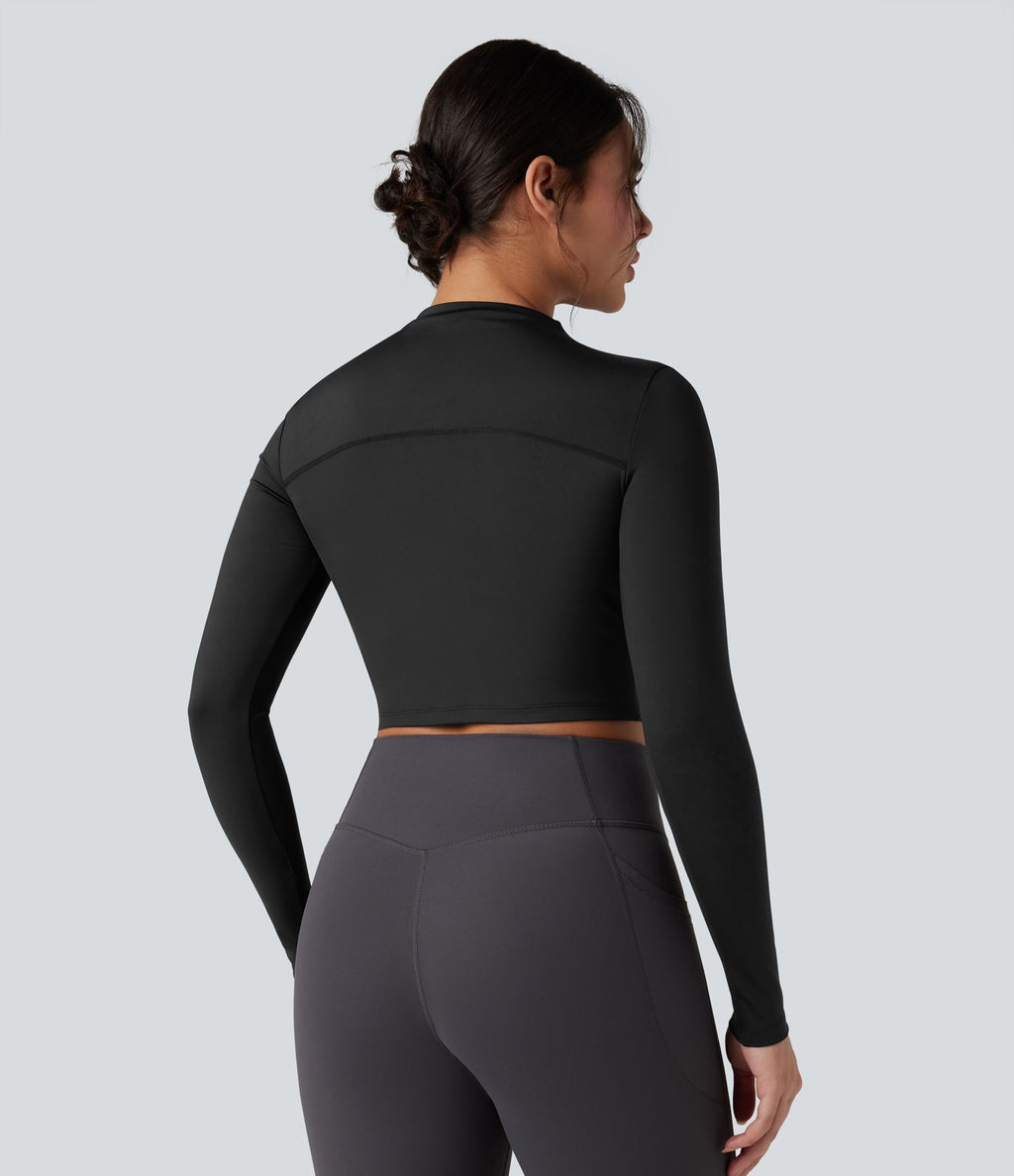 Haut de sport yoga ajusté col montant à manches longues