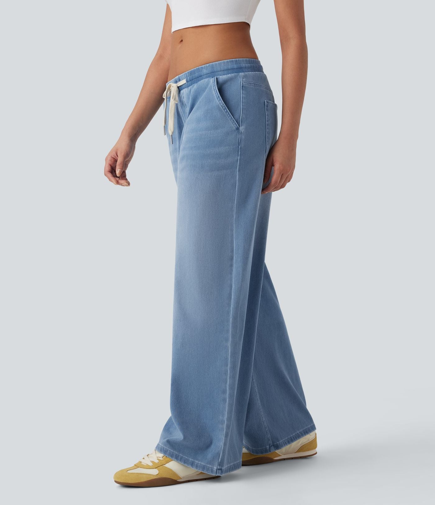Jean ample en denim extensible à taille basse avec cordon Halara Flex™ avec multiples poches