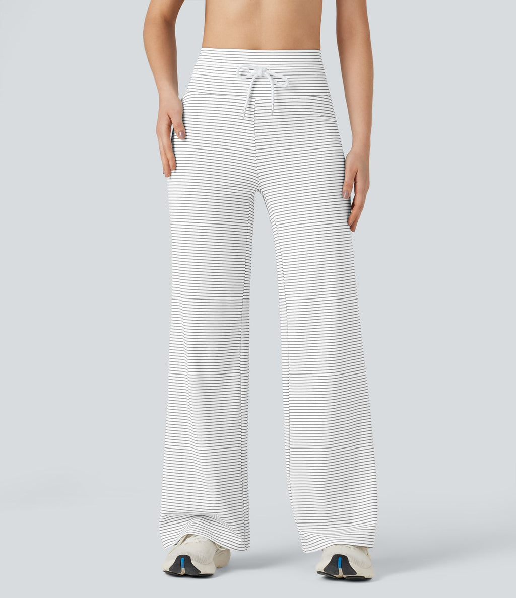 Pantalon de yoga droit taille haute à cordon rayé avec poches