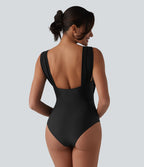 Maillot de bain une pièce col V sans manches ventre plat soutien-gorge intégré