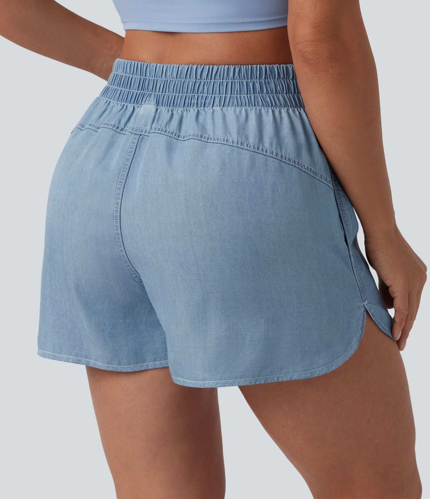 Short en jean décontracté taille mi-haute en lyocell drapé, 9 cm, avec poches