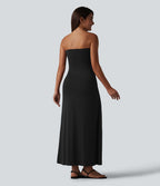 Robe longue casual bustier froncée avec brassière intégrée et poches