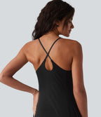 Robe longue fluide dos croisé avec superposition mesh pour demoiselle d'honneur et invitée mariage