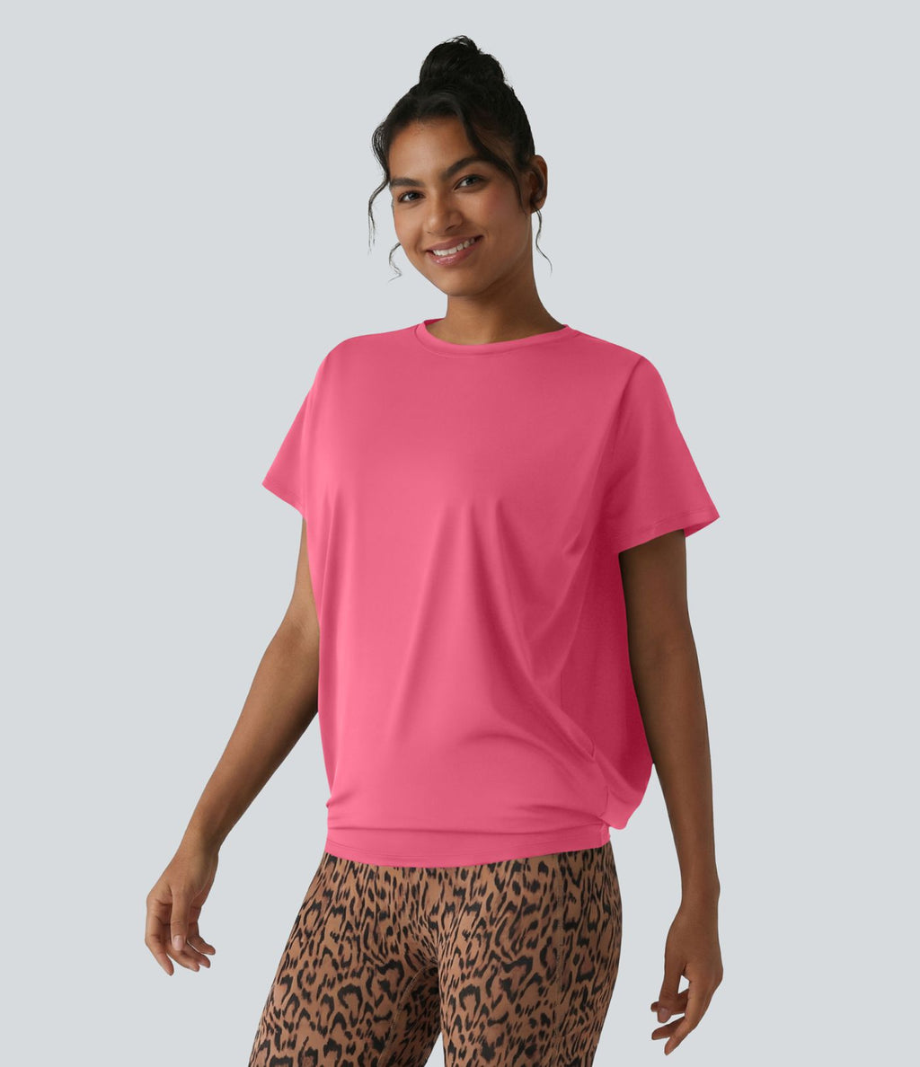 Haut de sport col rond manches courtes effet frais InstantCool avec fronces, protection solaire UPF50+