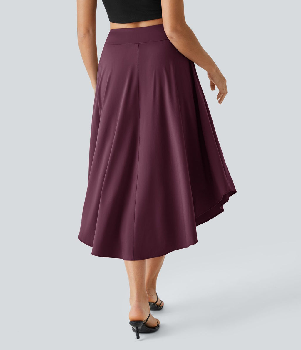 Breezeful™ Jupe Taille Haute Casual Midi Séchage Rapide Fluide Fentes Latérales Nouées 2 en 1