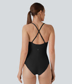 Maillot de bain une pièce côtelé avec découpe anneau et bretelles ajustables