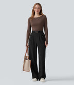 Pantalon tailleur Halara Flex™ taille haute coupe droite micro-gaufré avec poches