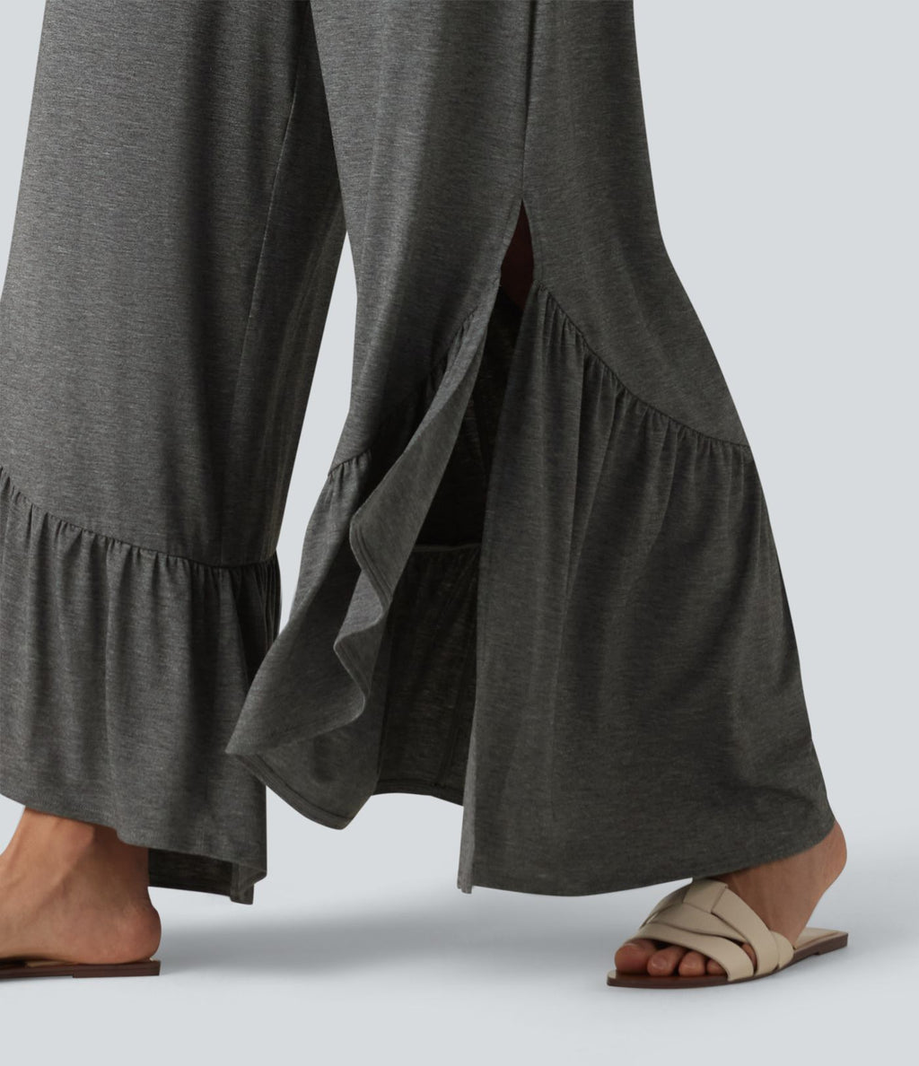 Combinaison décontractée fluide sans manches à dos croisé, col en U et ourlet à volants, avec poches - Easy Peezy