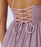 Robe Soirée Mini Superpositions en Maille avec Dos Nu Croisé Lacets