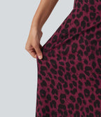 Jupe casual maxi gaufrée léopard taille haute gainante à poche