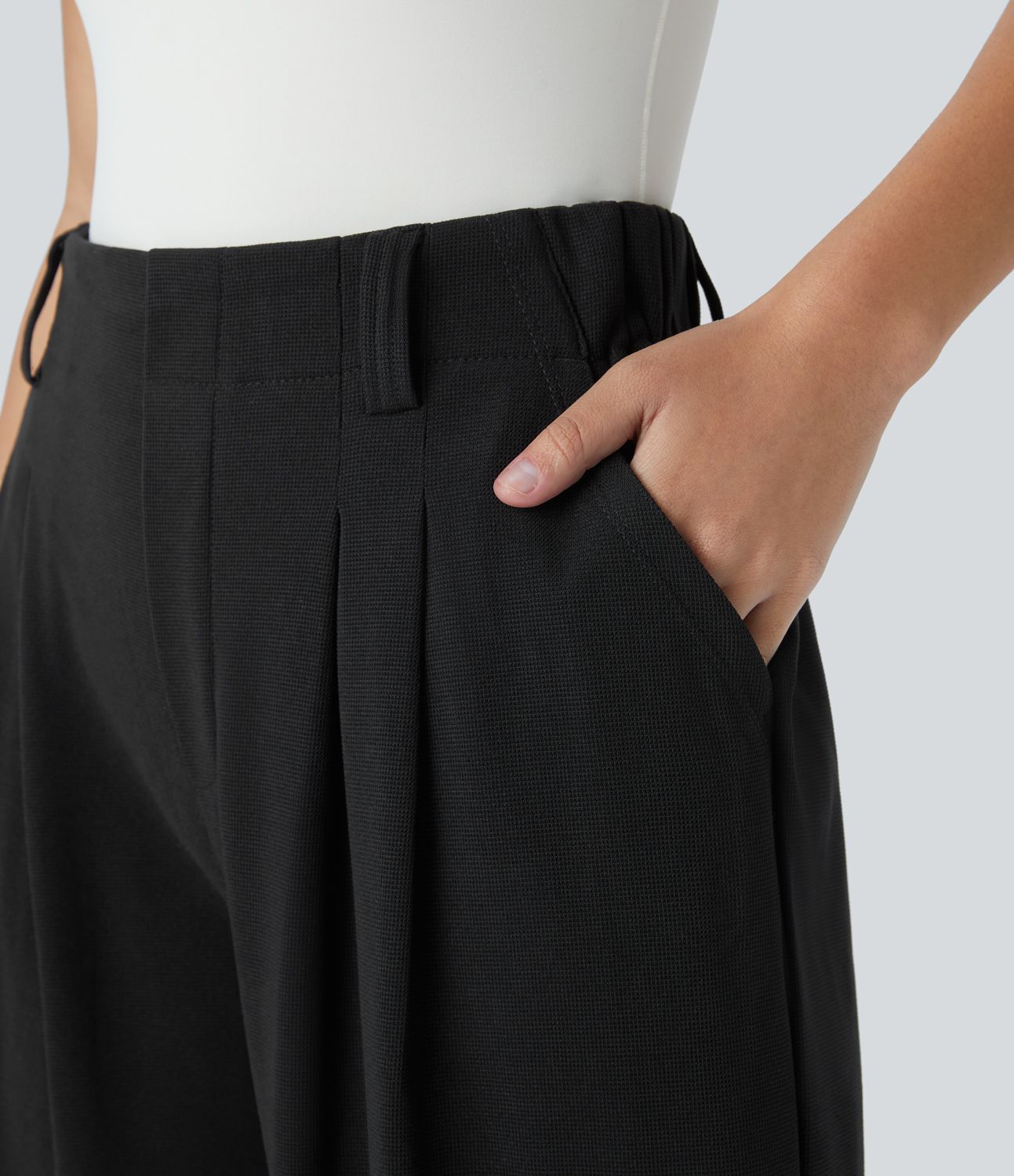 Pantalon Tailleur Large Fluide Halara Flex™ Gaufré Taille Haute Poches Latérales