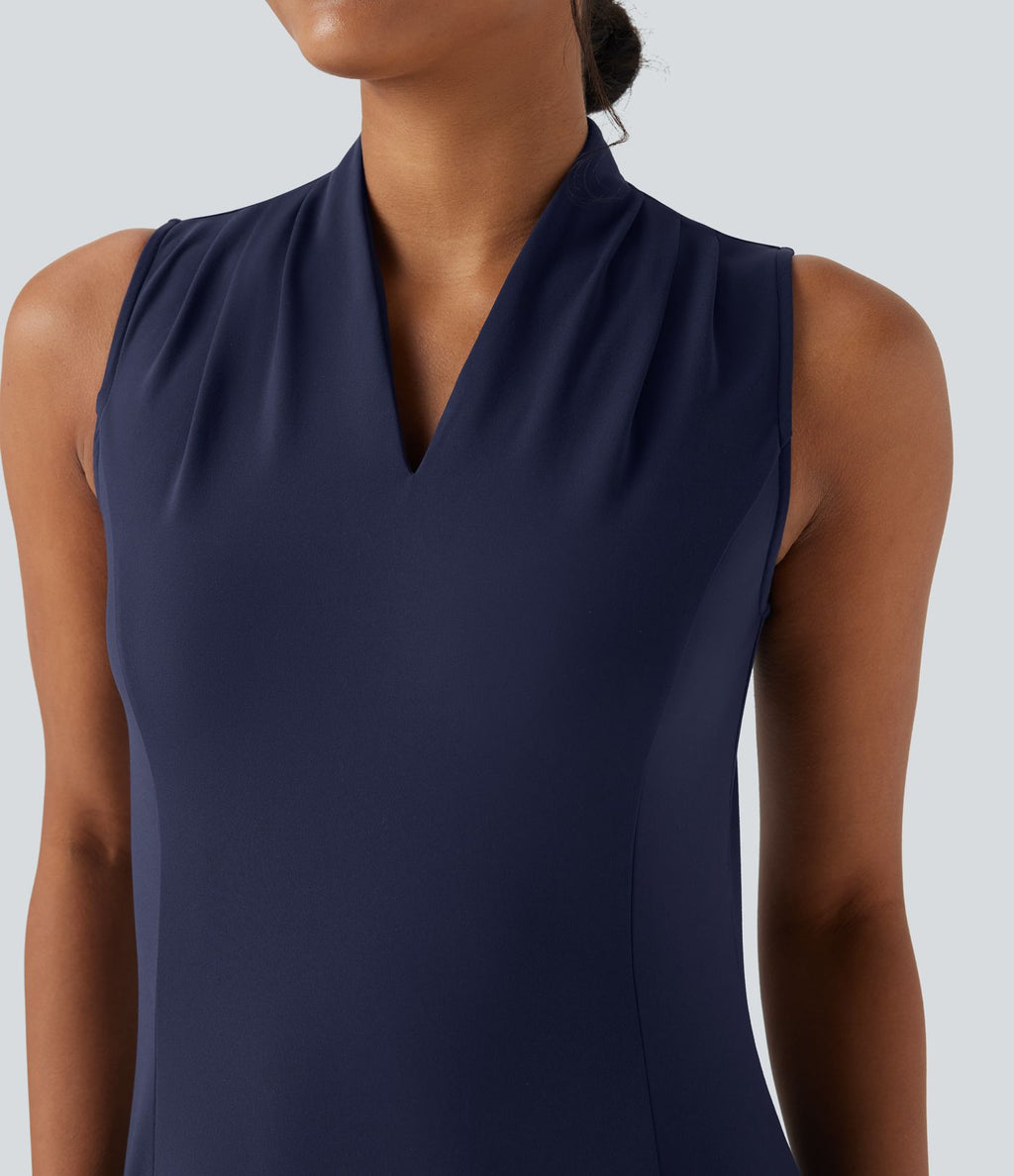 Robe de golf active courte SoftlyZero™ Plush col V sans manches 2 pièces avec poches