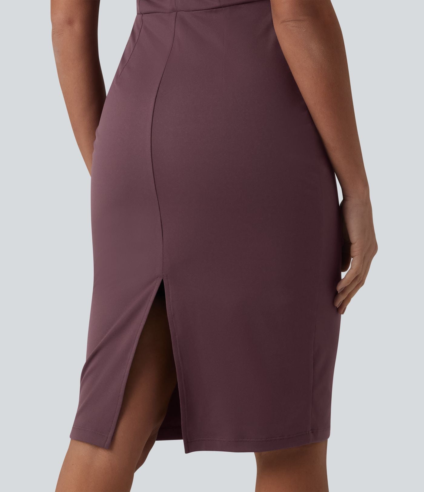 Robe midi tailleur sans manches col V ventre plat avec gainant intégré