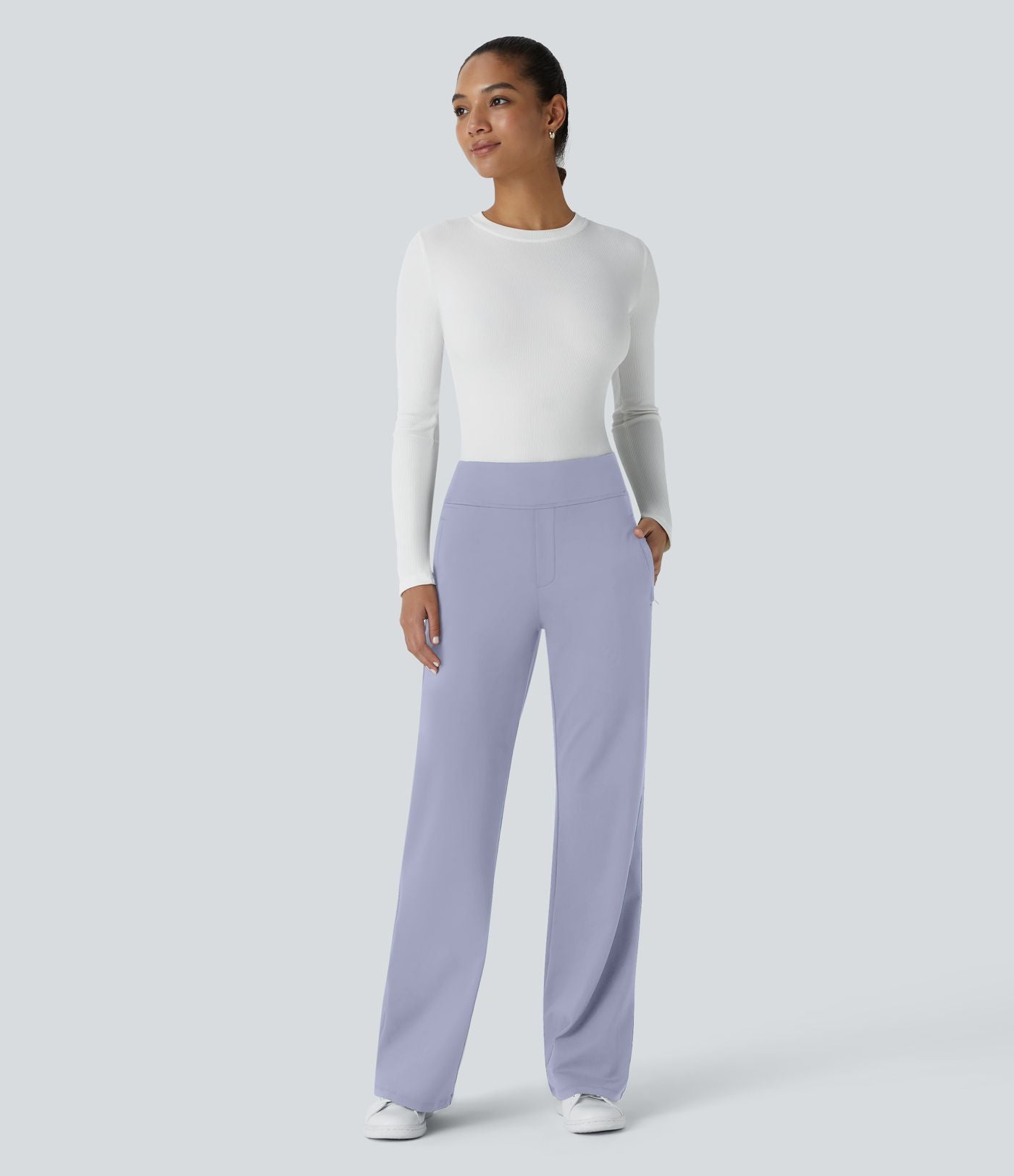 Pantalon tailleur évasé taille mi-haute Halara Flex™ DayStretch avec zip latéral et poches