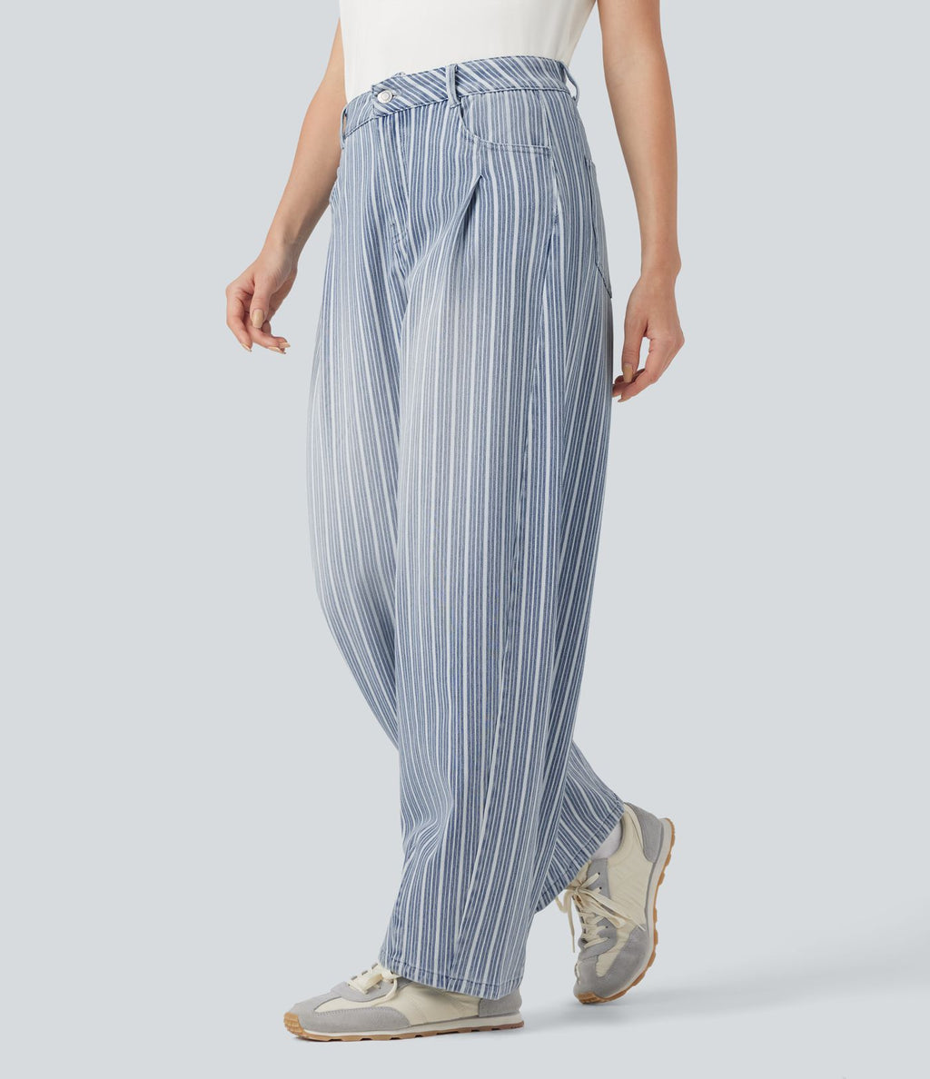 Jean barrel Halara Flex™ rayé taille haute avec poches