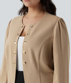 Blazer tailleur grande taille ajusté à col rond et manches longues