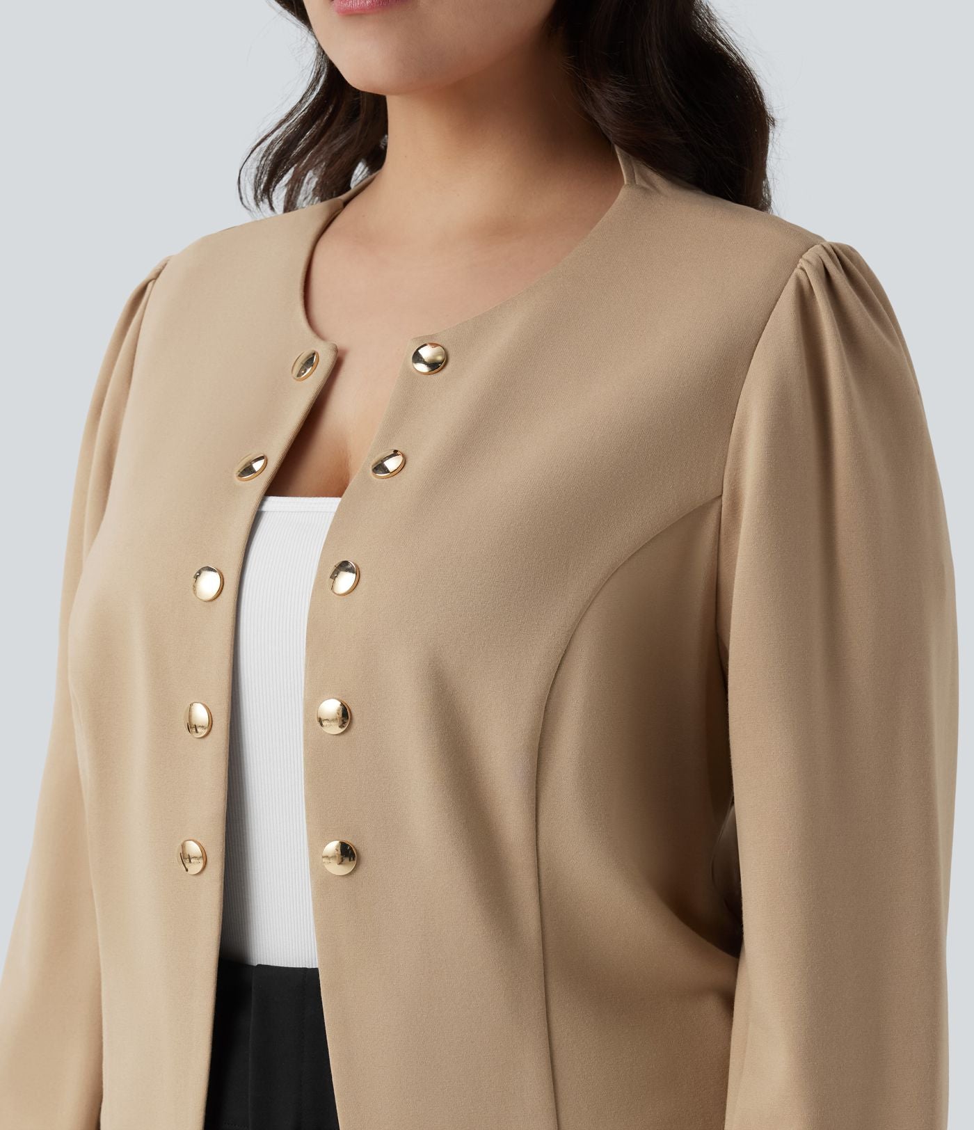 Blazer tailleur grande taille ajusté à col rond et manches longues