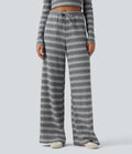 Pantalon large gaufré taille mi-haute avec cordon de serrage, rayures dégradées et poches