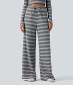 Pantalon large gaufré taille mi-haute avec cordon de serrage, rayures dégradées et poches