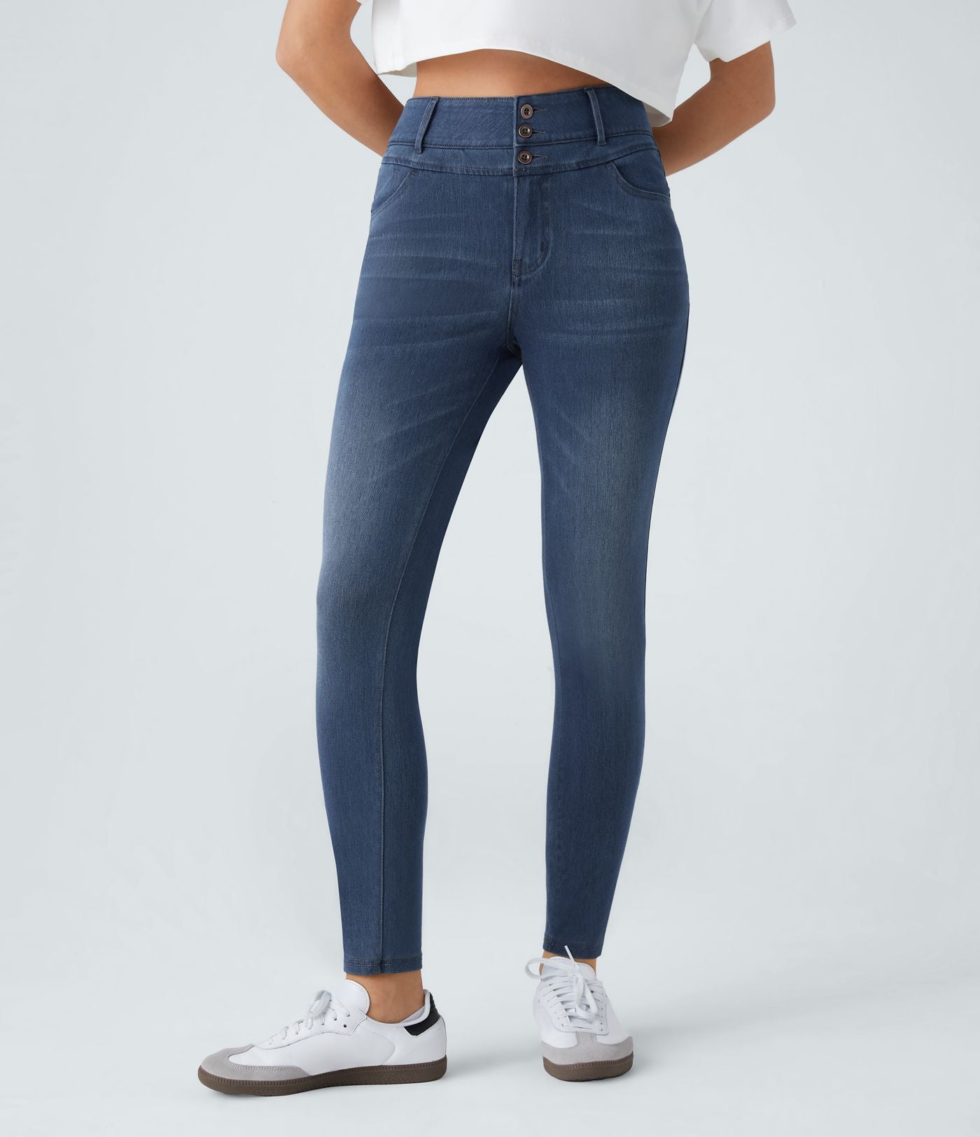 Halara Flex™ Jean skinny Casual Taille Haute Fermeture Éclair Boutonnés Plusieurs Poches Tricot Extensible